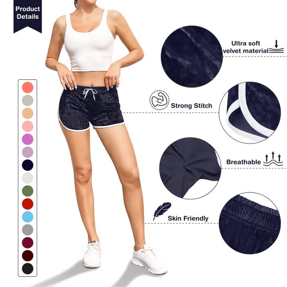 Women's Ultra-Soft Breathable Comfy Solid Velour Velvet Shorts with Drawstring - Picture 2 of 16